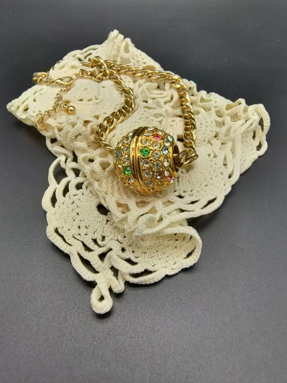 Retro Glam Gold Chain Necklace w/ Bold Rhinestone Ball Pendant